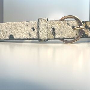 Charlie Paige Boho White Black Gold 100% Cow Leather Belt with Gold Ring Buckle